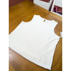 Nine West Ivory Pleated Shell Top Large NWT Crinkle Knit Sleeveless Blouse Lined